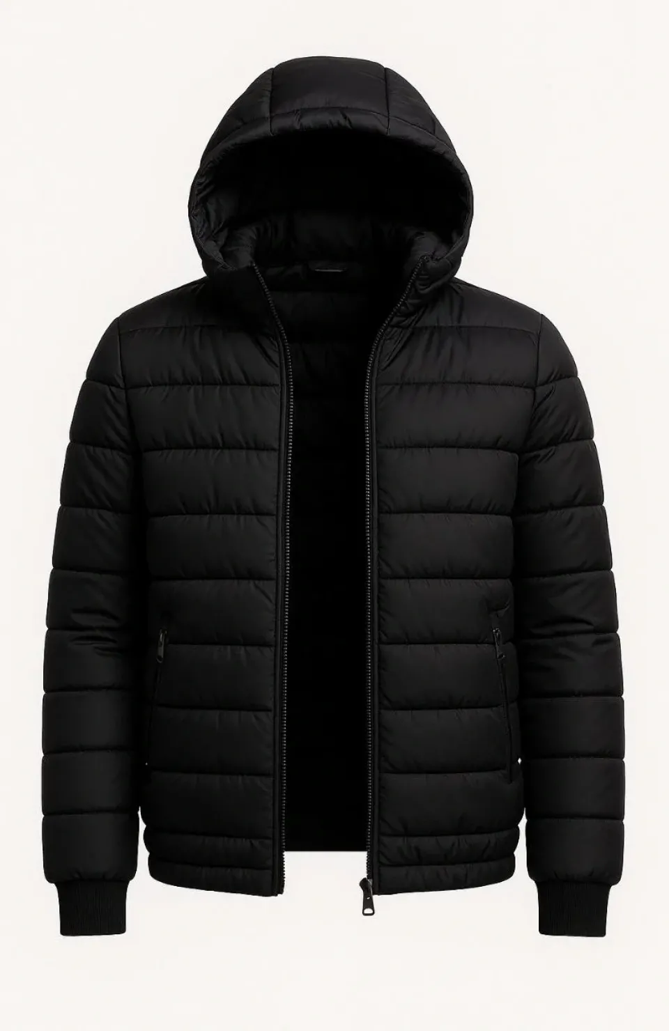 Erkek Şişme Kapüşonlu Fermuarlı Mont Su itici Kapitone Astarlı Kumaş Cepli Kışlık Rahat Kalıp - Siyah Somersan Giyim | Kadın, Erkek ve Çocuk Moda