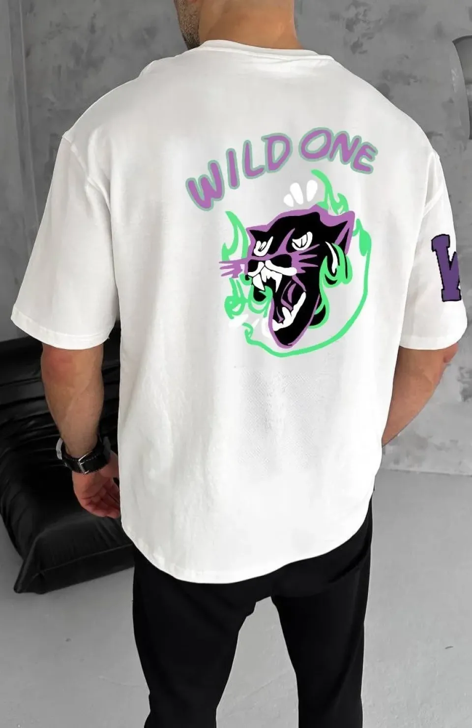 Unisex Bisiklet Yaka Baskılı Oversize T-Shirt - Beyaz Somersan Giyim | Kadın, Erkek ve Çocuk Moda