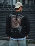 Uzun Kol Bisiklet Yaka Baskılı SweatShirt - Siyah