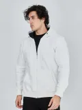 Unisex Tam Fermuarlı Kapşonlu  SweatShirt - Beyaz