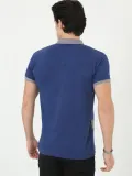 Erkek Yakalı Slim Fit Baskılı T-Shirt - Mavi