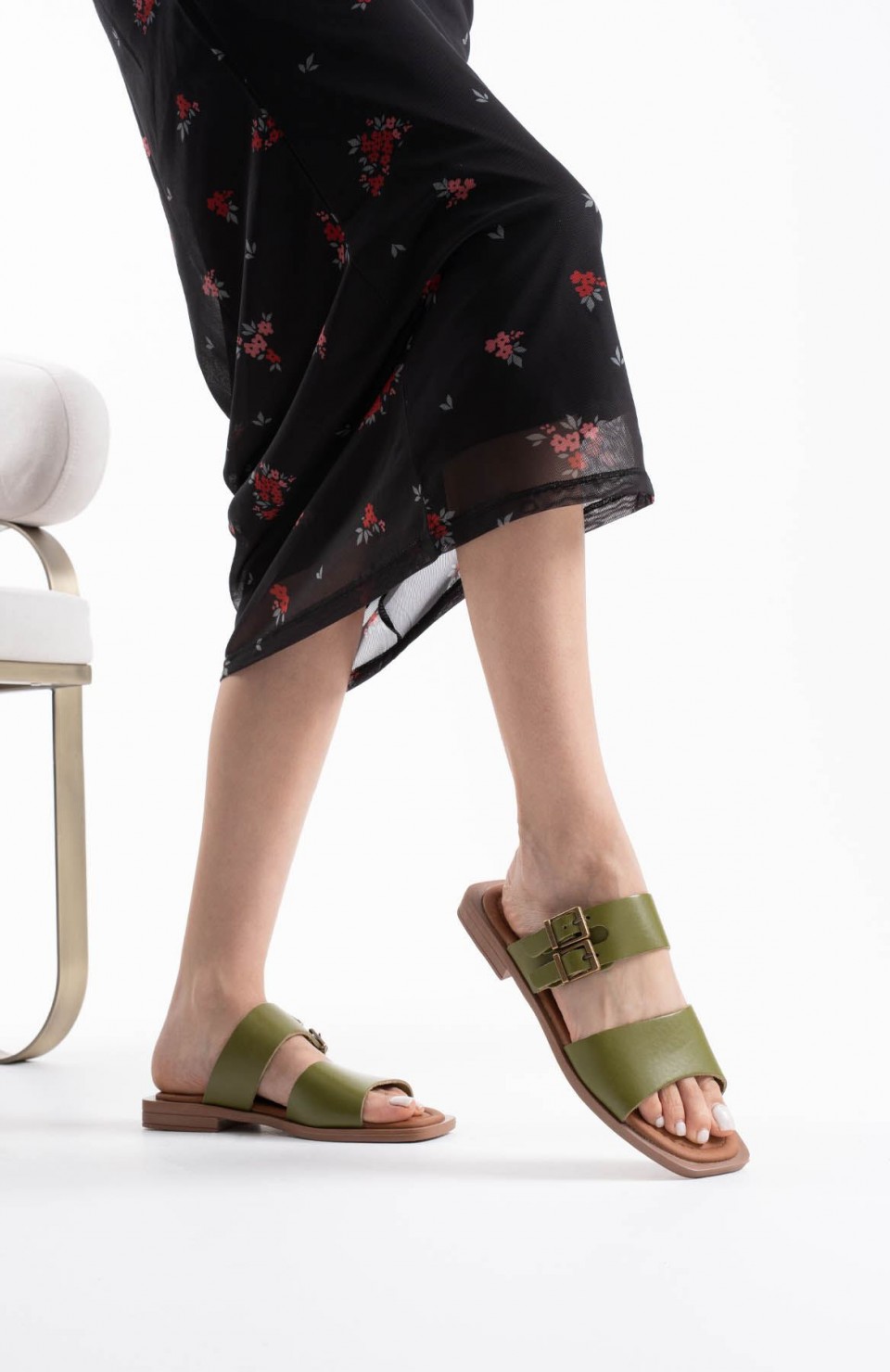 Haki Yeşili Hakiki Deri Terlik TR31MY33F Somersan Giyim | Kadın, Erkek ve Çocuk Moda