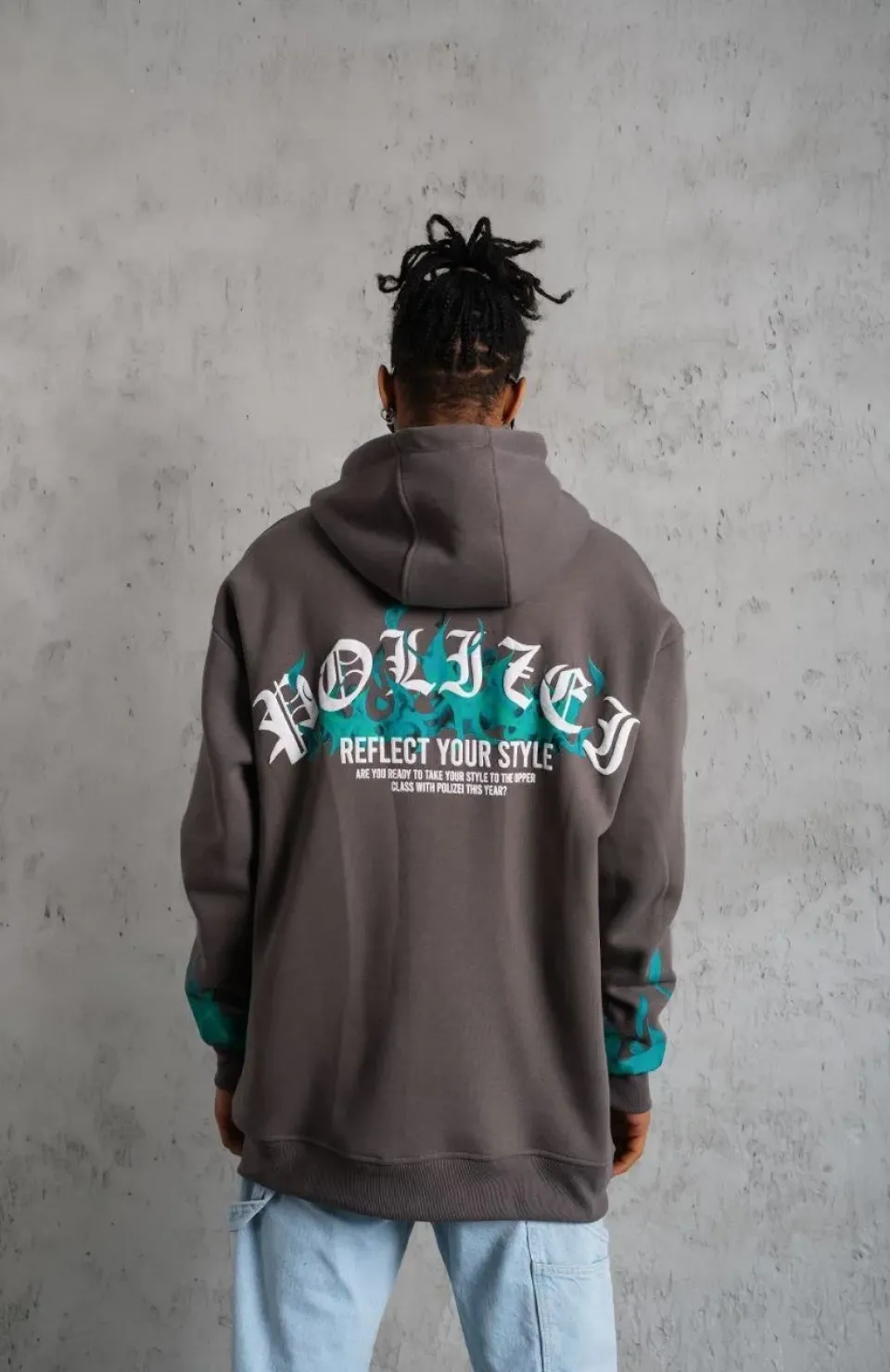 Erkek Üç İplik İçi Pamuklu Alev Baskılı Kapüşonlu Sweatshirt - Gri Somersan Giyim | Kadın, Erkek ve Çocuk Moda