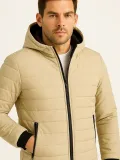 Erkek Şişme Kapüşonlu Fermuarlı Mont Su itici Kapitone Astarlı Kumaş Cepli Kışlık Rahat Kalıp - Bej Somersan Giyim | Kadın, Erkek ve Çocuk Moda