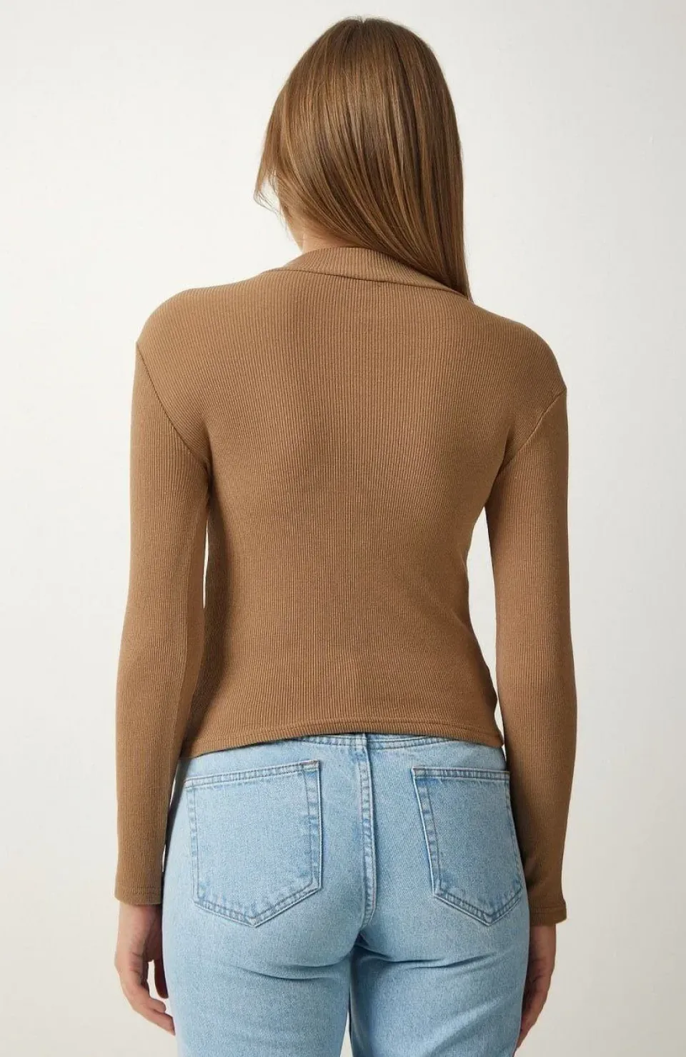 Kadın Full Likralı Fitilli Kaşkorse Body - Kahve