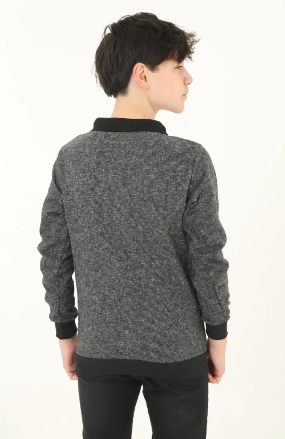 Çocuk Selanik Yaka Nakışlı Kazak - Gri