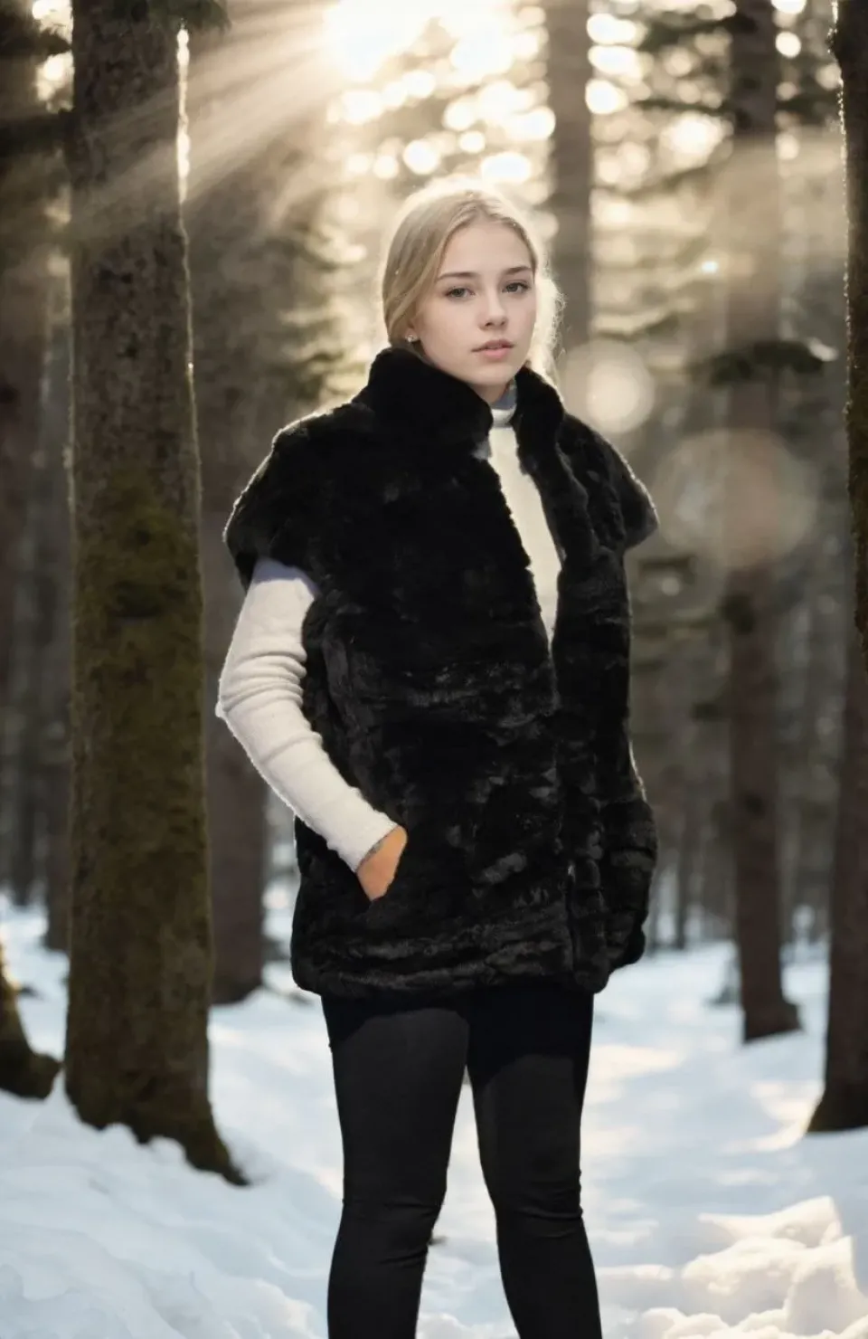 Kadın Kolsuz Hakiki Kürk - Siyah