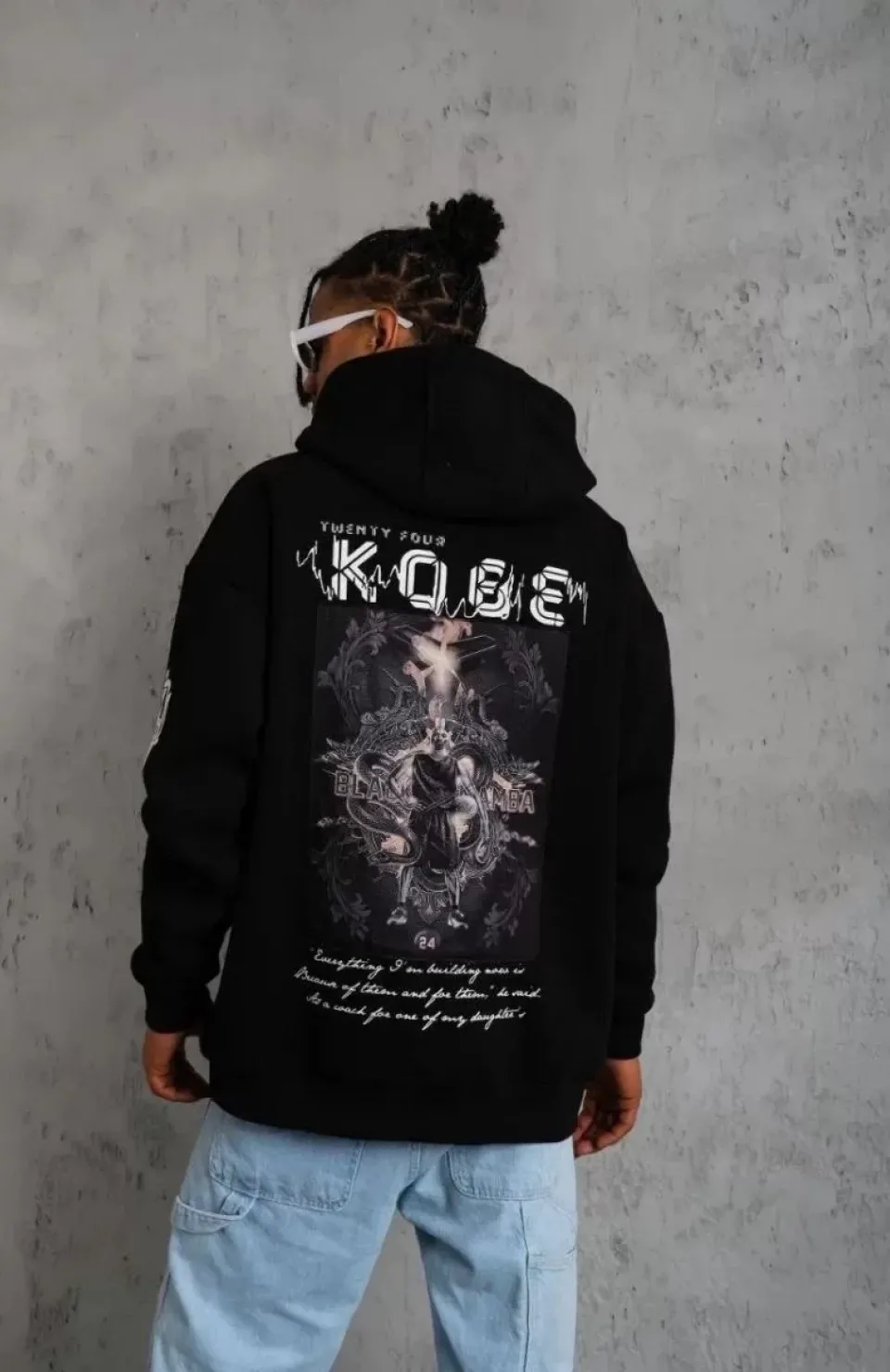 Unisex Sırt Baskılı Kapüşonlu Üç İplik Oversize Sweatshirt - Siyah Somersan Giyim | Kadın, Erkek ve Çocuk Moda