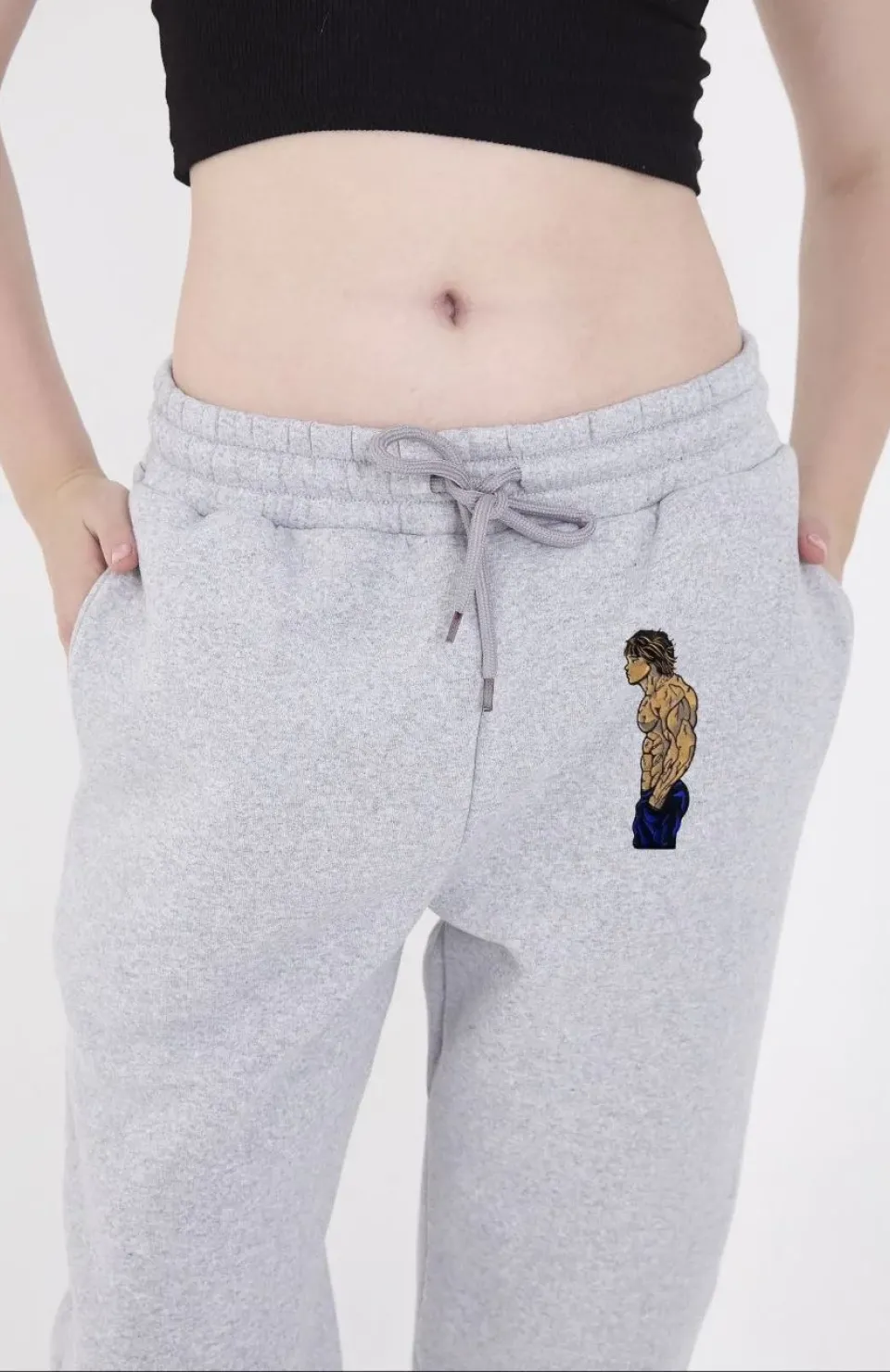 Lastikli Üç İplik Baskılı Eşofman Pantolon - Gri