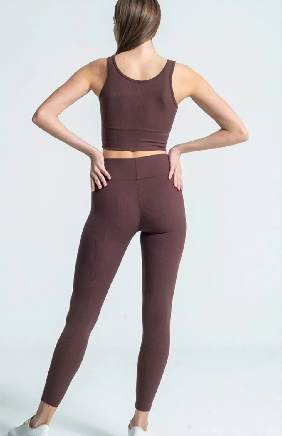 Kadın Yüksek Bel Fitilli Tayt - Kahverengi