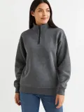 Kadın Üç İplik Dık Yaka Yarım Fermuarlı SweatShirt - Antrasit