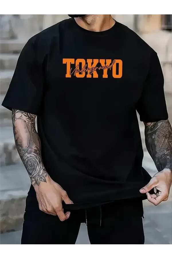 Erkek Turuncu Spor Araba Grafik Tişört - 