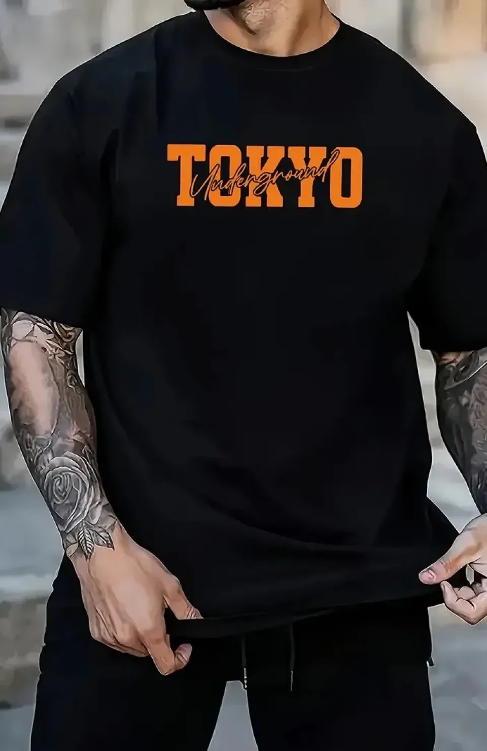 Erkek Turuncu Spor Araba Grafik Tişört - 