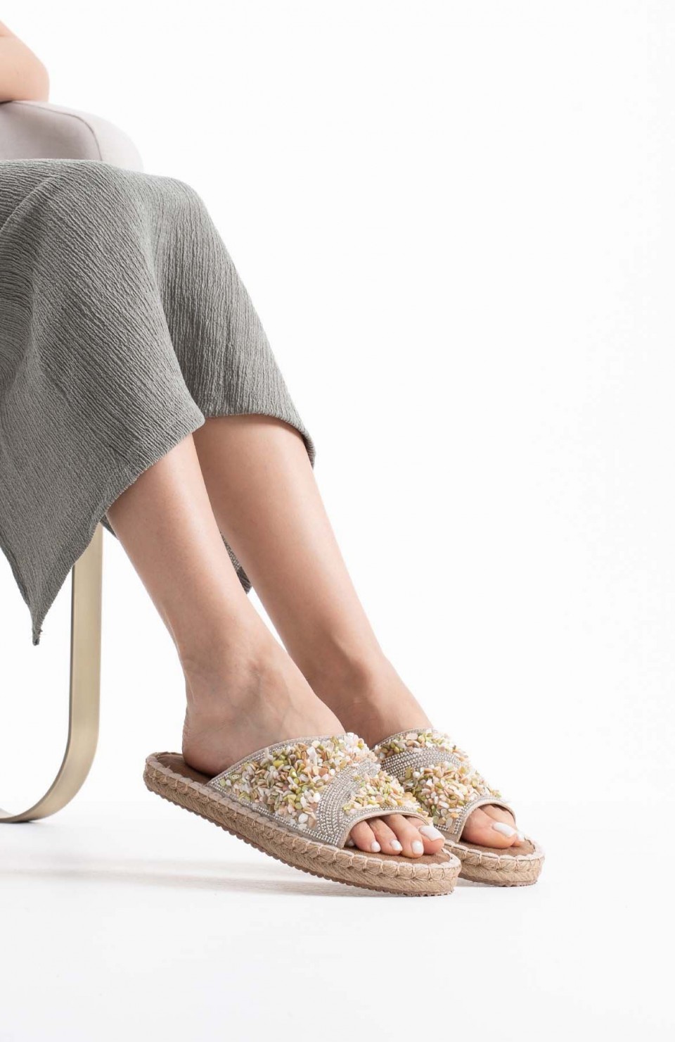 Kadın Bej Taş İşlemeli Terlik TR35MY08B Somersan Giyim | Kadın, Erkek ve Çocuk Moda