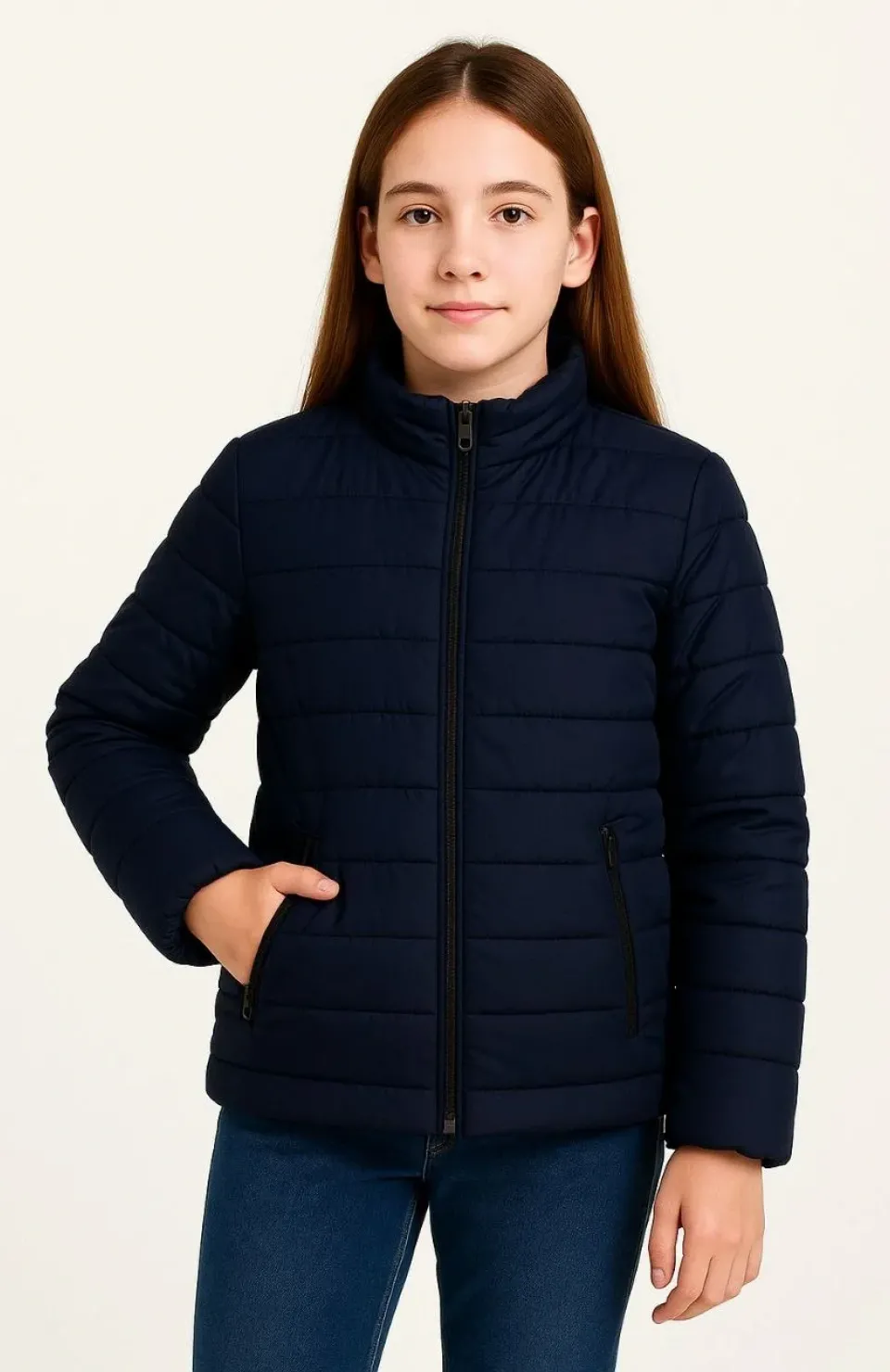 Kız Çocuk Şişme Mont Hafif ve Sıcak Tutucu Kışlık Fermuarlı Su İtici Rahat Günlük Mont Kapüşonuz Modern Tasarım - Lacivert Somersan Giyim | Kadın, Erkek ve Çocuk Moda