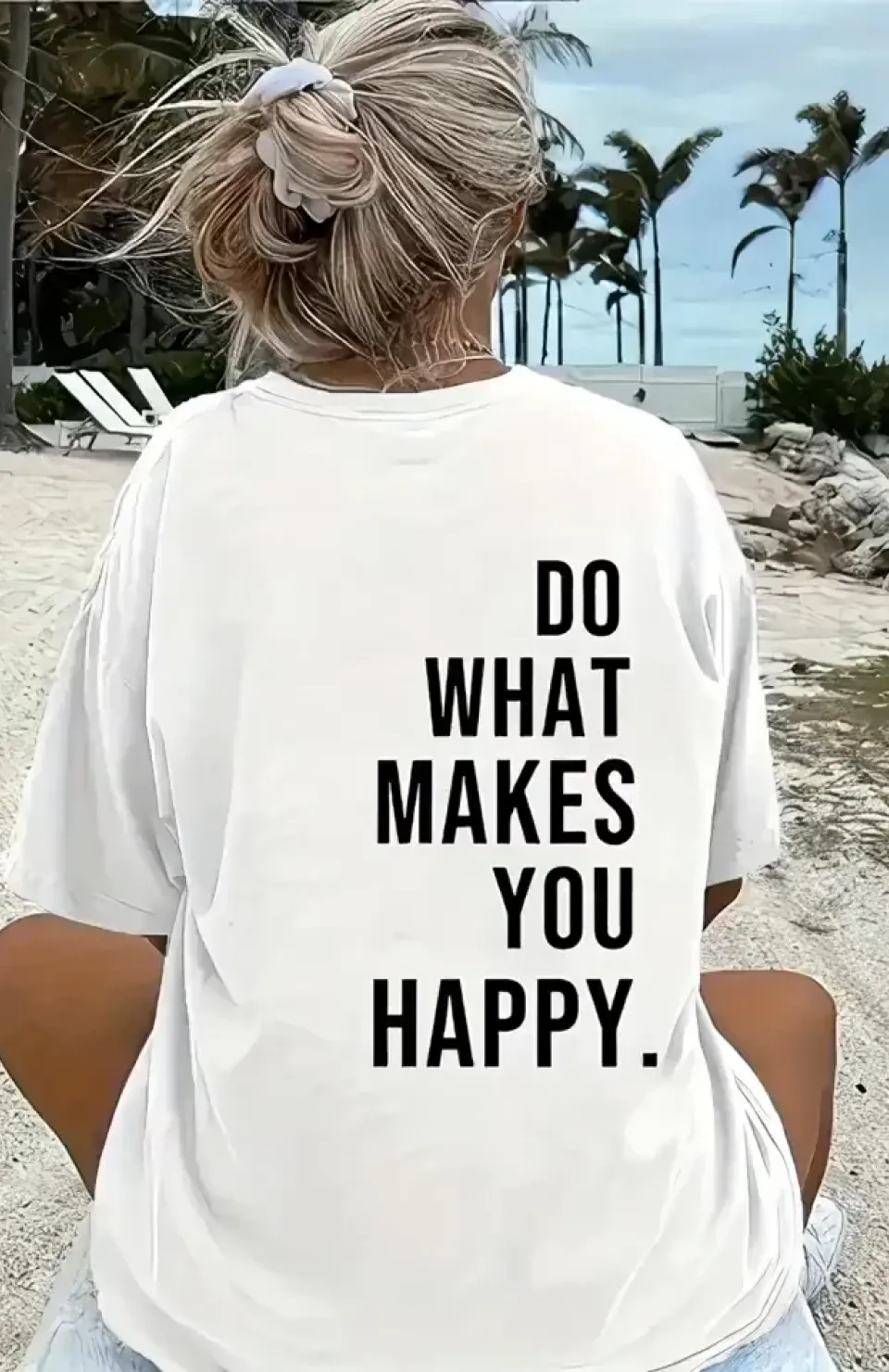 Do What Makes You Happy Unisex Linemen Oversize Baskılı T-shirt - Beyaz