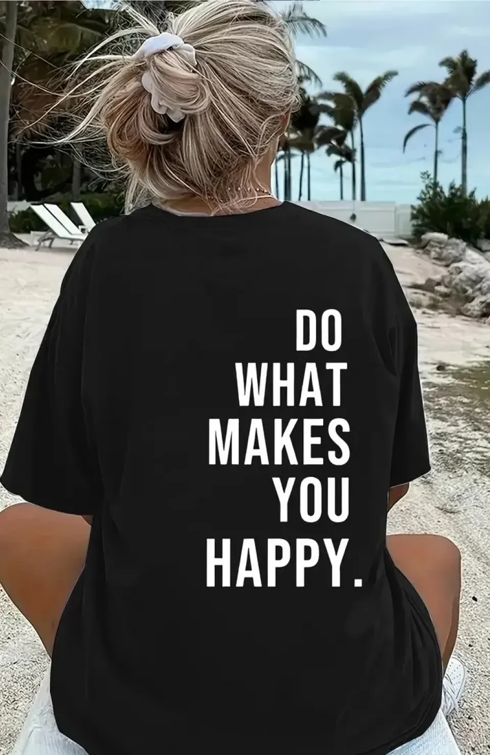 Do What Makes You Happy Unisex Linemen Oversize Baskılı T-shirt - Siyah