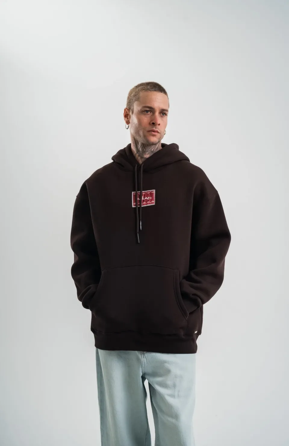 Double Oversize Kapşonlu Dijital Patchli SweatShirt - Kahve