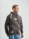 Double Oversize Kapşonlu Şimşek Pano Baskılı SweatShirt - Füme