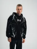 Double Oversize Kapşonlu Şimşek Pano Baskılı SweatShirt - Siyah