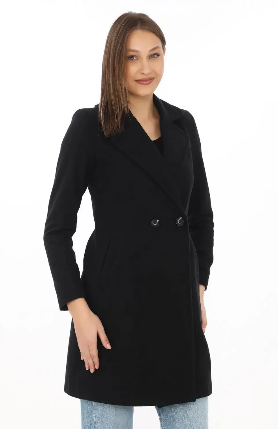 Düğmeli İçi Astarlı Kadın Kaşmir Kaşe Kaban - Siyah Somersan Giyim | Kadın, Erkek ve Çocuk Moda