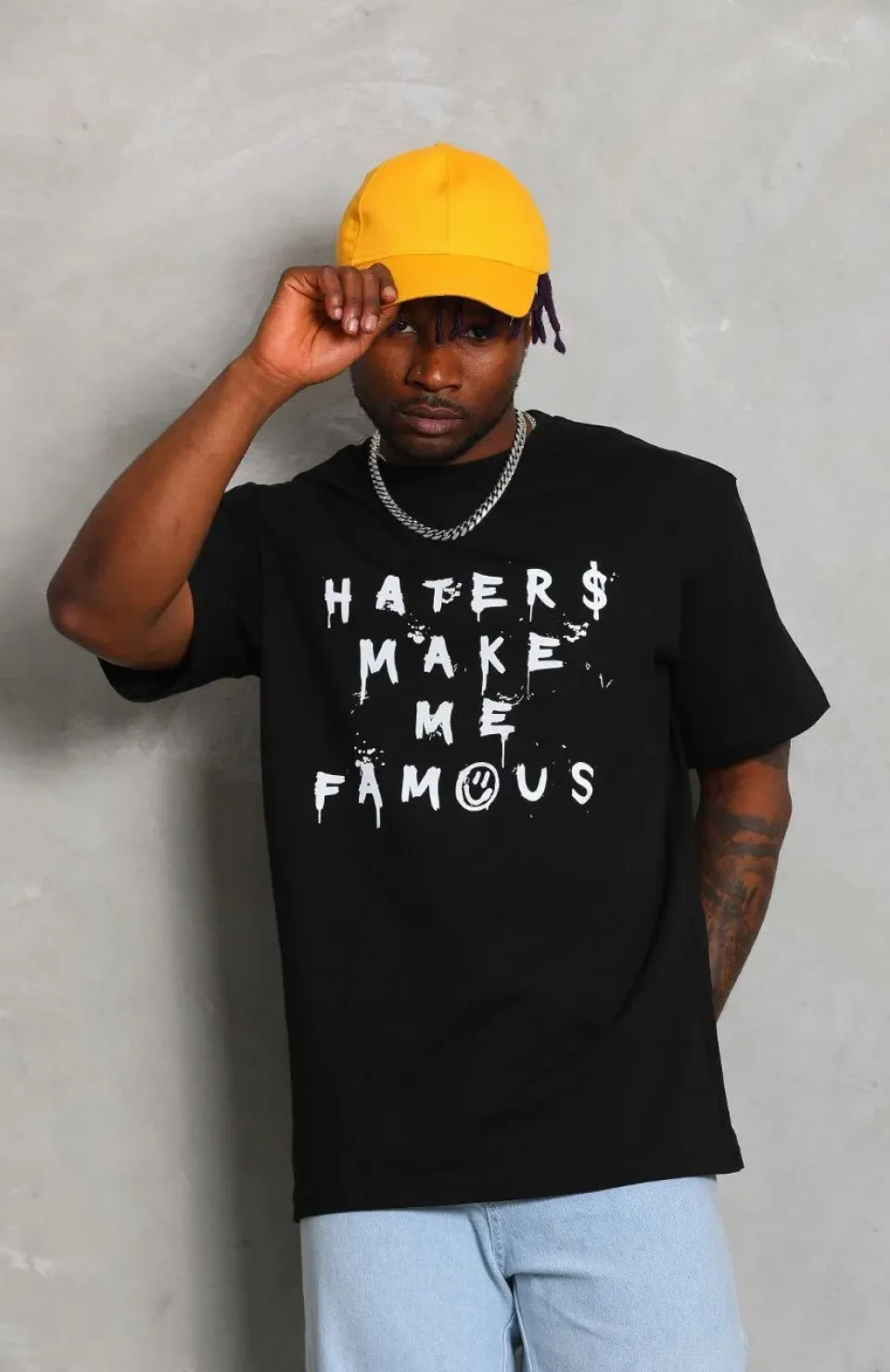 Unisex Oversize Baskılı Bisiklet Yaka T-Shirt - Siyah