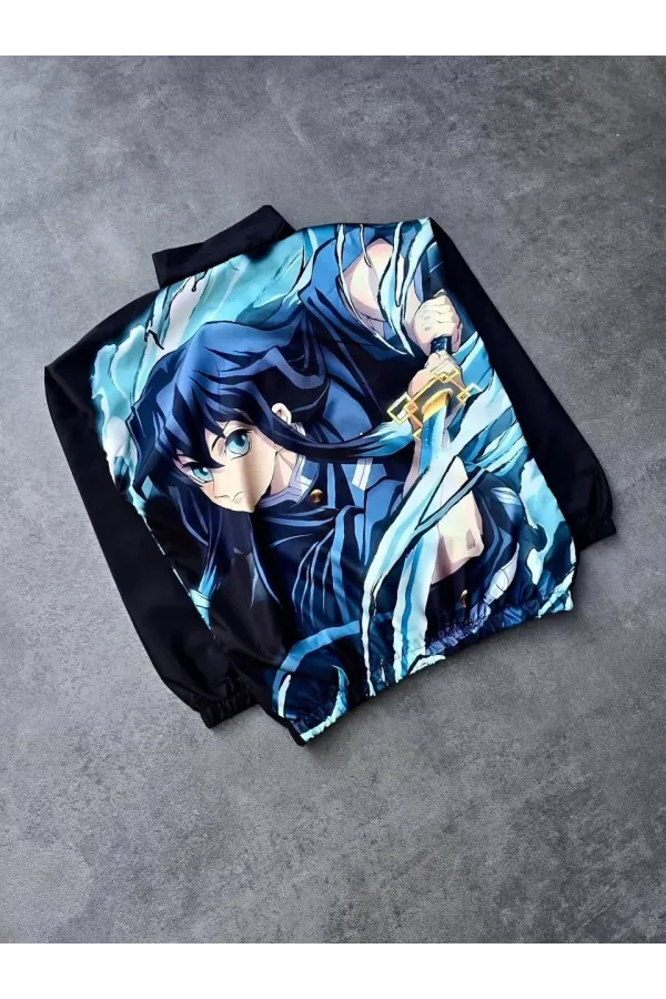 Fermuarlı Dijital Baskılı Rüzgarlık - Siyah