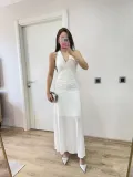 Sırt dekolteli Uzun Elbise - Beyaz