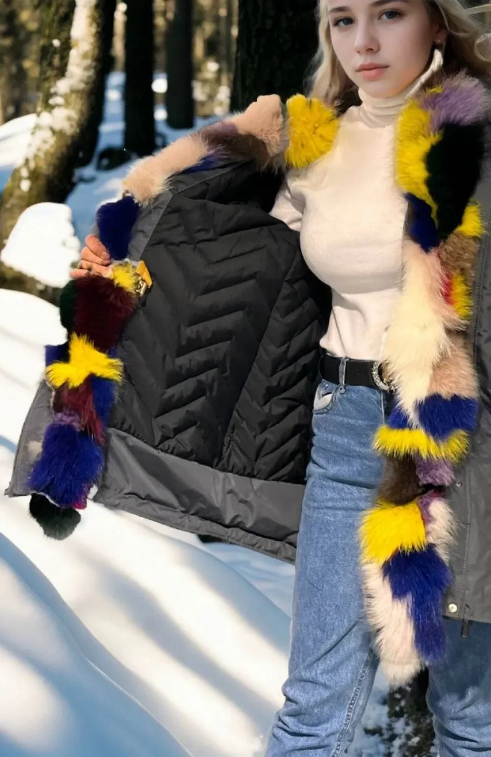 Kadın Su Geçirmez Kapüşonlu Mont - Füme