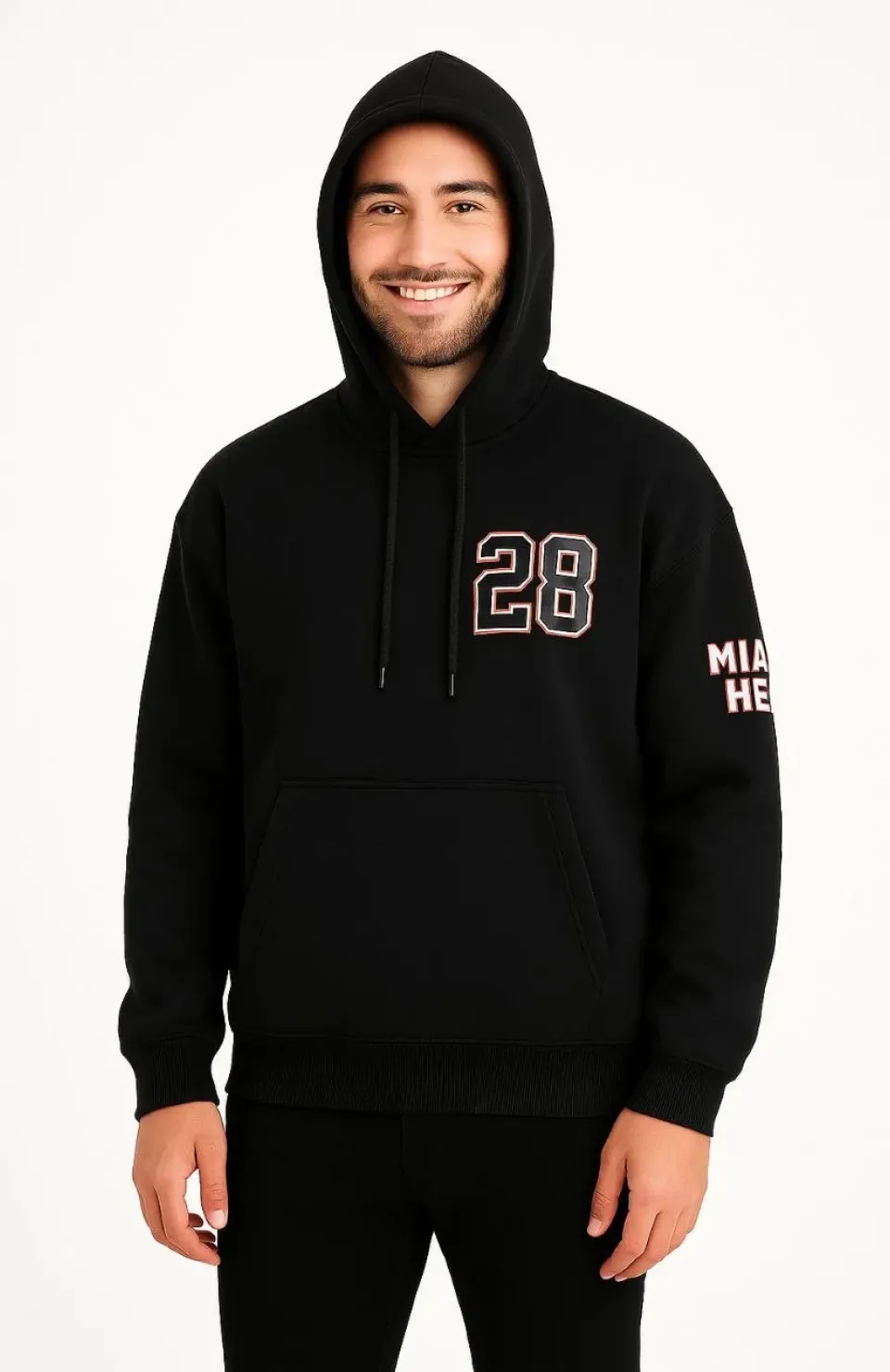 Erkek Kapşonlu Sweatshirt – Üç İplik Şardonlu Kumaş, Oversize Fit, Ön & Arka Baskılı, Kanguru Cepli, Kışlık Rahat Hoodie - Siyah