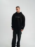 Unisex Üç İplik Kapşonlu Nakışlı SweatShirt - Siyah