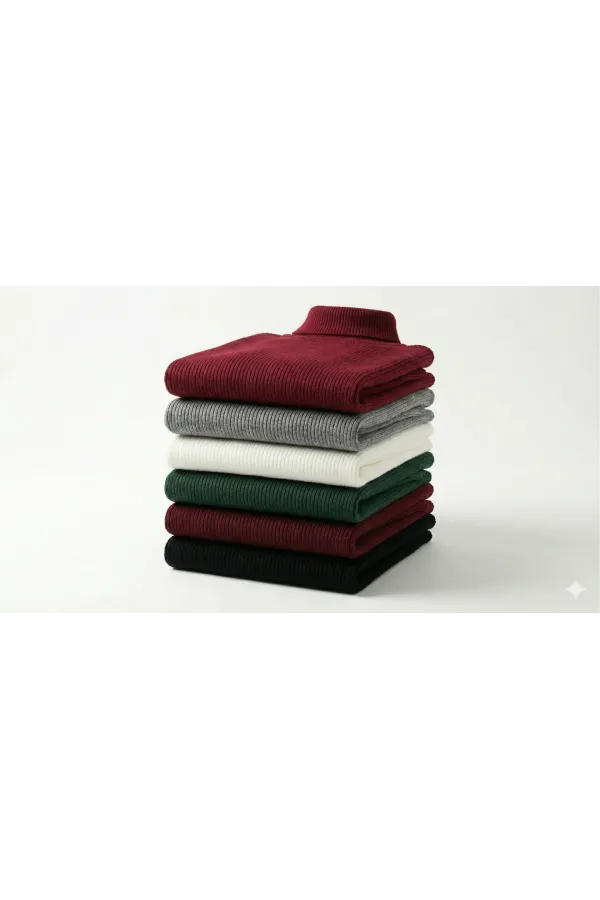 6'lı Siyah, Beyaz, Bordo, Gri, Haki Unisex Kaşkorse Boğazlı Full Likralı Fitilli Body Kazak