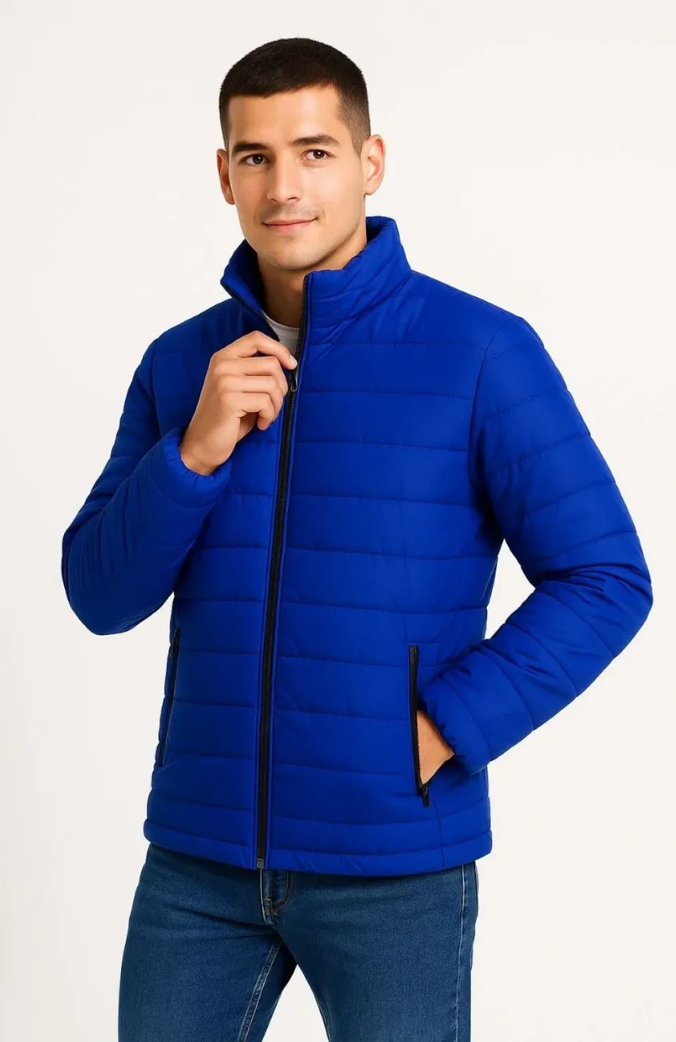 Erkek Bomber Mont Ceket – Su İtici Kumaş, Kapitone Astarlı, Fermuarlı, Kışlık - Saks Mavisi