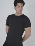 Erkek Omuz Fileli Slim Fit T-shirt - Siyah