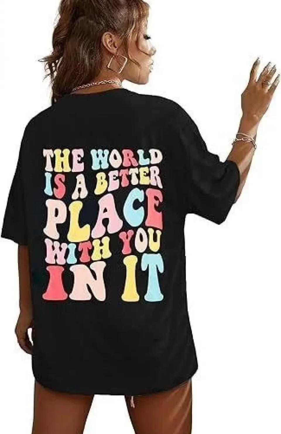 Kadın Bisiklet Yaka Baskılı T-shirt - Siyah