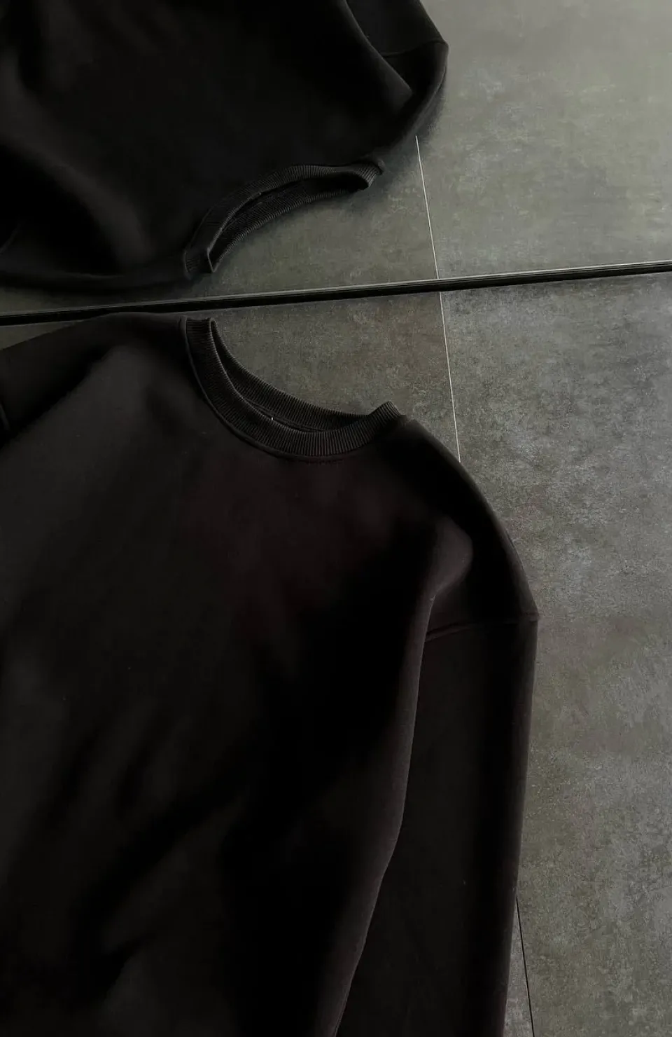 Kışlık Bisiklet Yaka Üç İplik Basic SweatShirt - Siyah