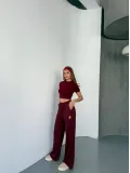 Osy Modal Yumuşak Dokulu Kumaş Nakış işlemeli Rahat Bol Paça Eşofman Pantalon - Bordo