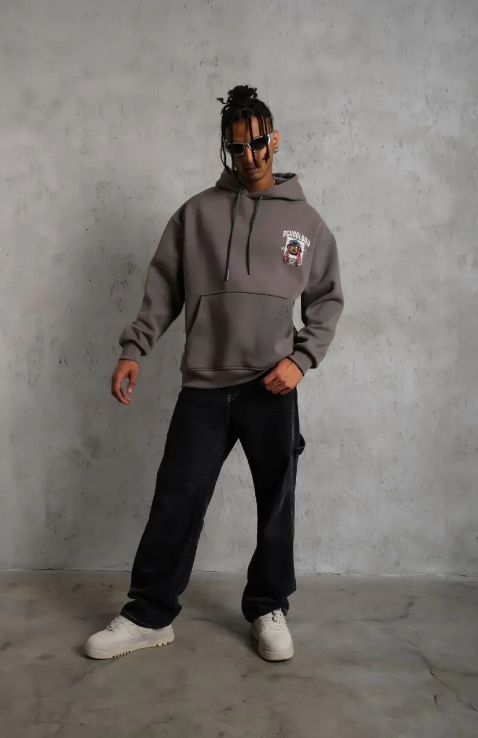 Erkek SCHOOL BOY Baskılı Kapüşonlu Sweat - Gri Somersan Giyim | Kadın, Erkek ve Çocuk Moda
