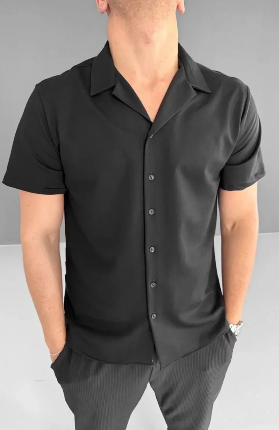 İki İplik Kumaş Gömlek - Siyah