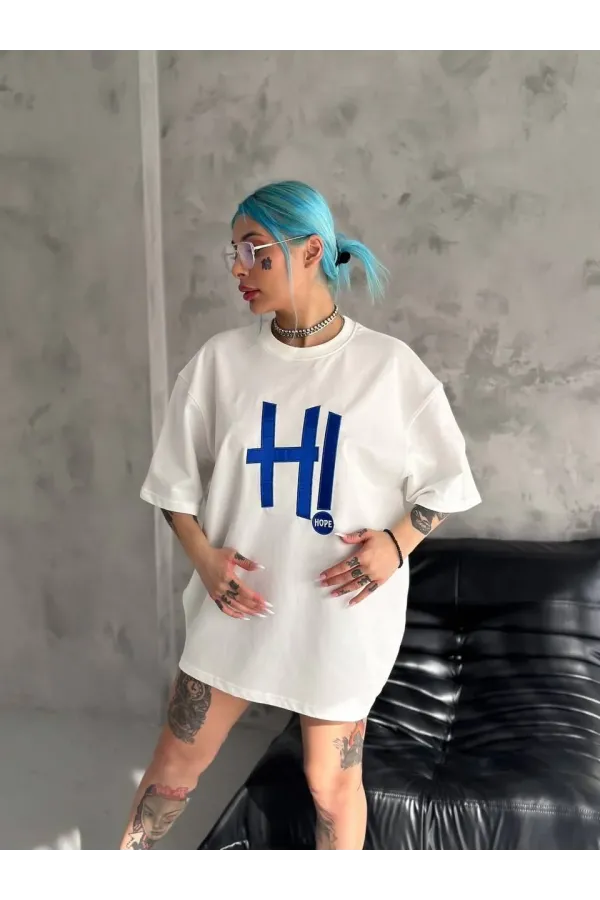 Unisex Nakış İşlemeli T-Shirt - Beyaz