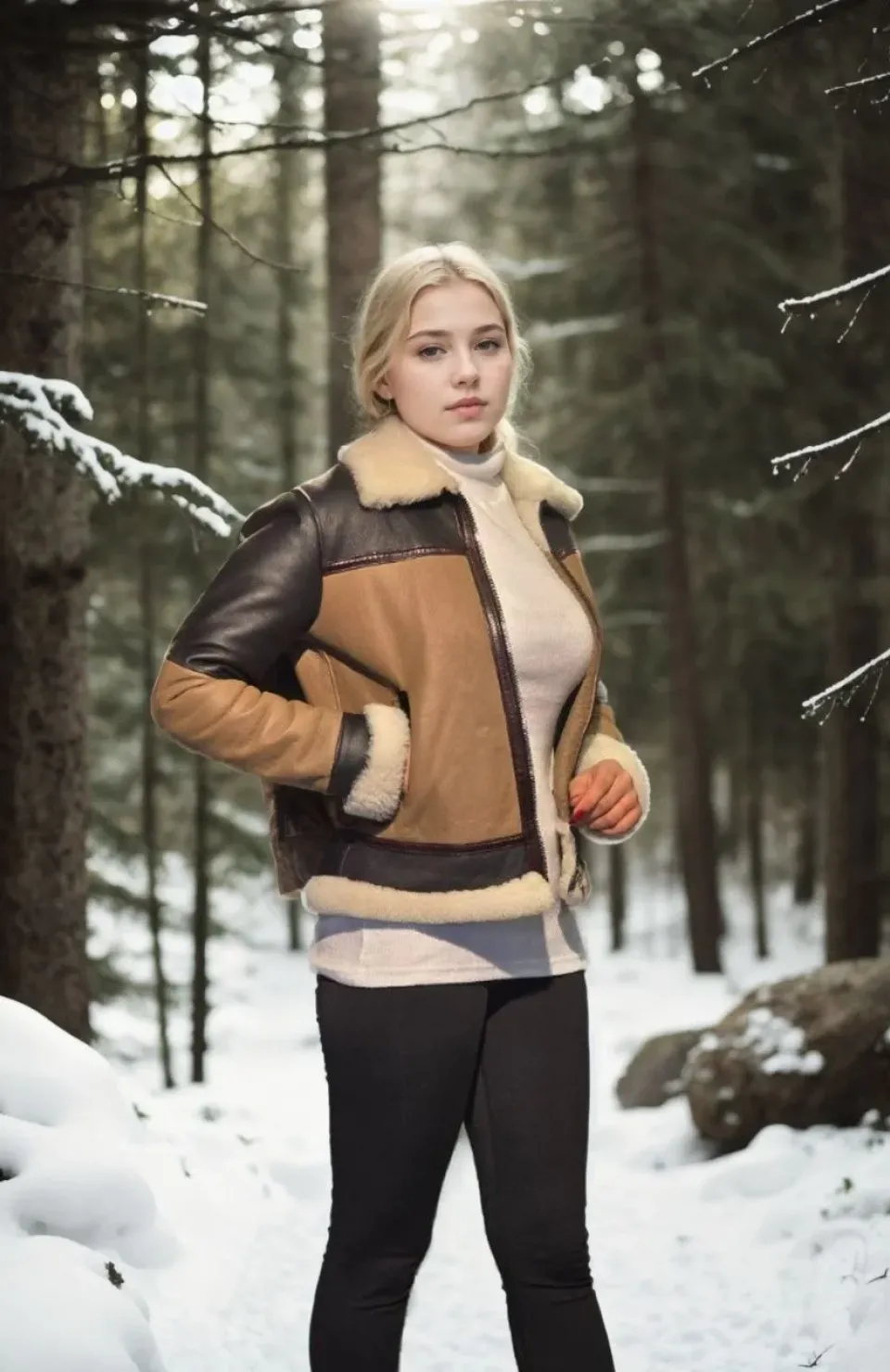 Kadın Uzun Kollu Yakalı Hakiki Kürk - Kahve