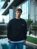 Kışlık Bisiklet Yaka Oversize Baskılı SweatShirt - Siyah