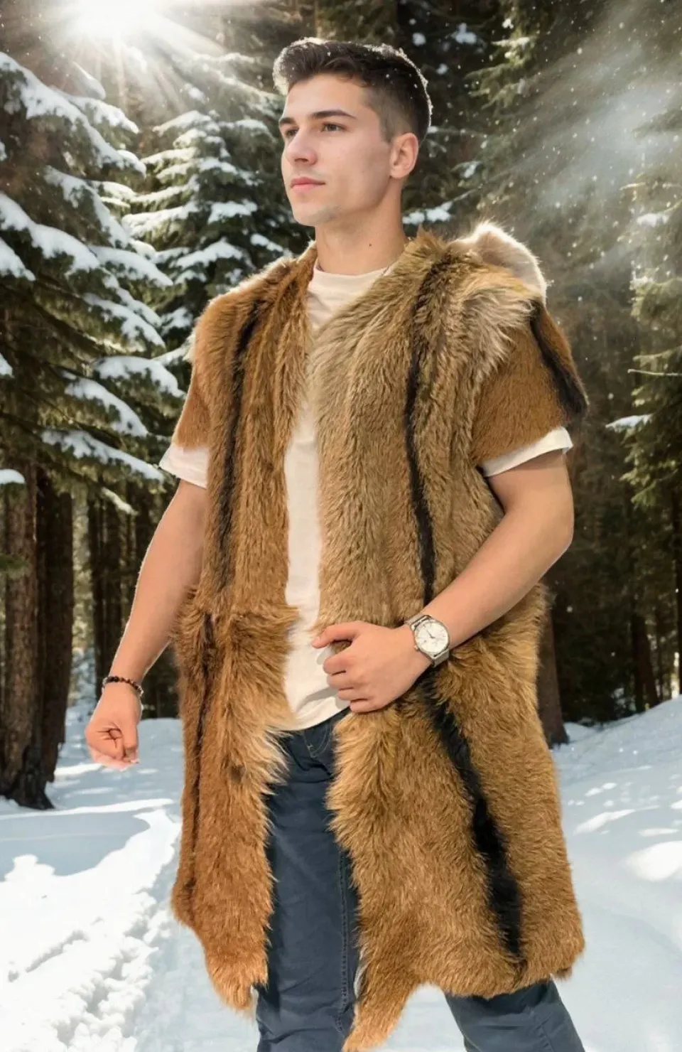 Unisex Kolsuz Uzun Yelek - Kahve