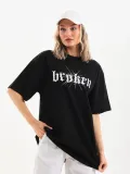 Unisex Baskılı Oversize T-Shirt - Siyah