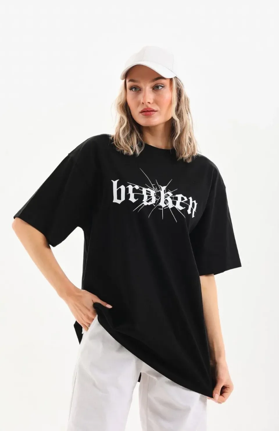 Unisex Baskılı Oversize T-Shirt - Siyah
