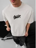 Erkek Baskılı Oversize T-shirt - Beyaz