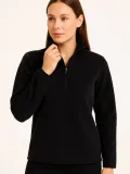 Kadın Polar Kazak – Dik Yaka, Yarım Fermuarlı, Fermuarlı Göğüs Cepli, Siyah Biyeli, Kışlık Rahat Regular Fit Günlük Model - Siyah