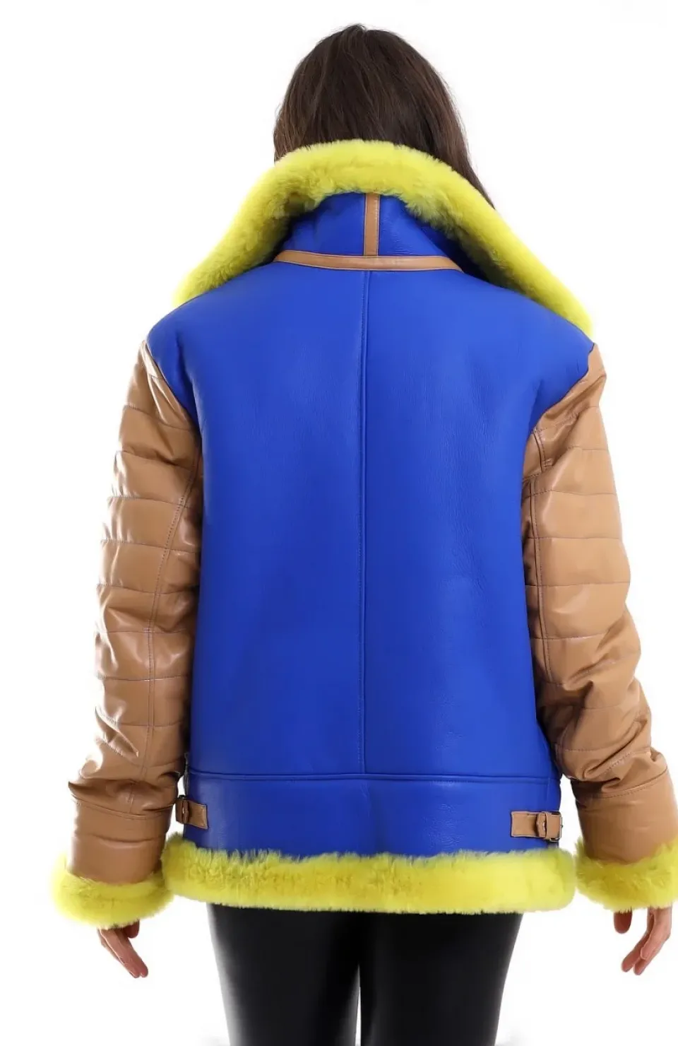 Kadın Koyun Derisi Pilot Hakiki Kürk - Sarı