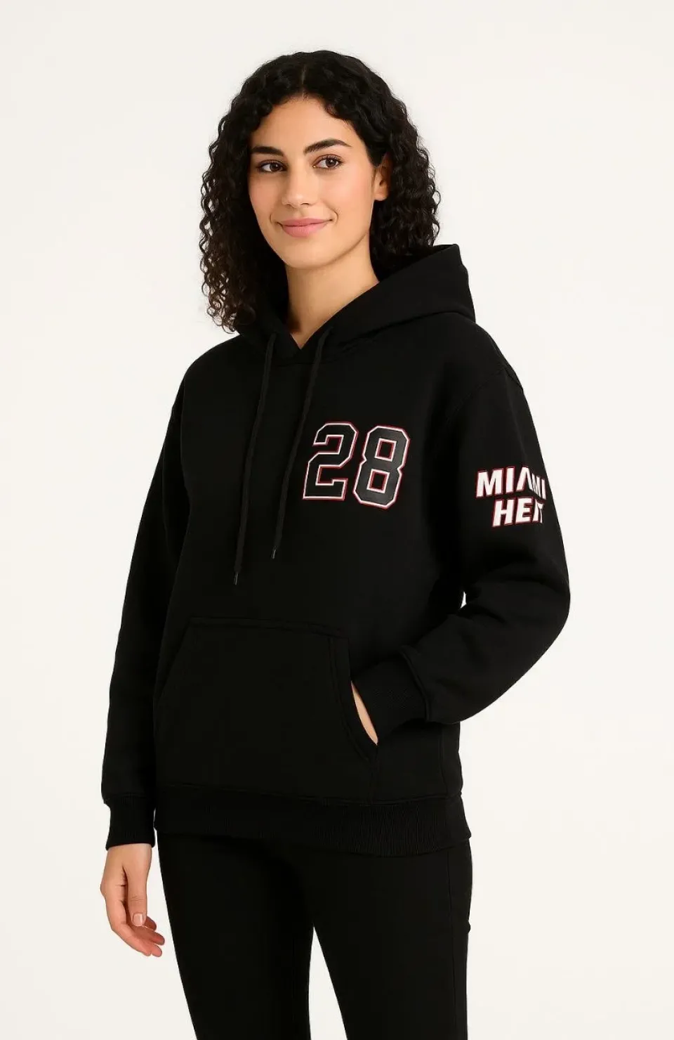 Kadın Üç İplik Kapüşonlu Ön ve Arka Baskılı SweatShirt hoodie - Siyah