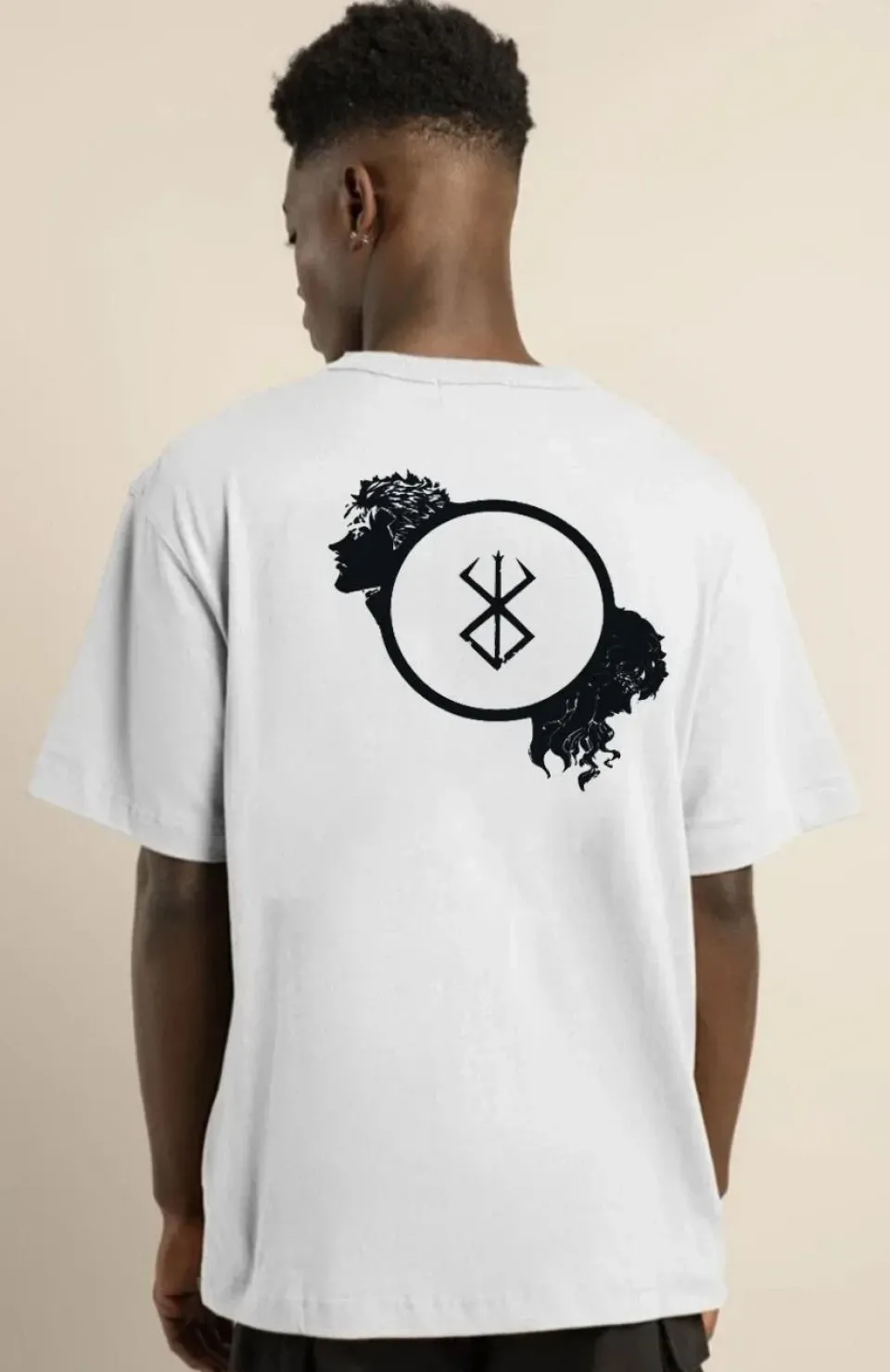 Unisex Bisiklet Yaka Baskılı Oversize T-Shirt - Beyaz